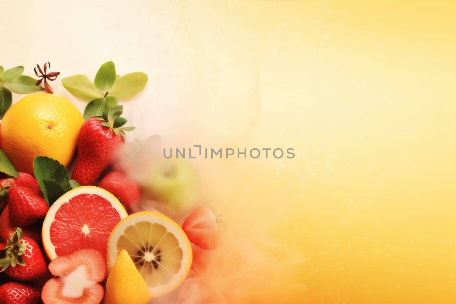 orange background ice juice grape hookah fruit apple nourishment smoke food. Generative AI. by SHOTPRIME