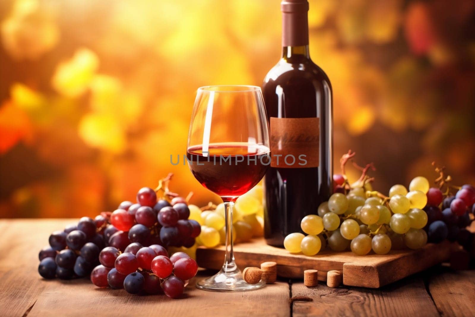 beverage glass alcoholic alcohol food bottle wine winery grape background drink. Generative AI. by SHOTPRIME