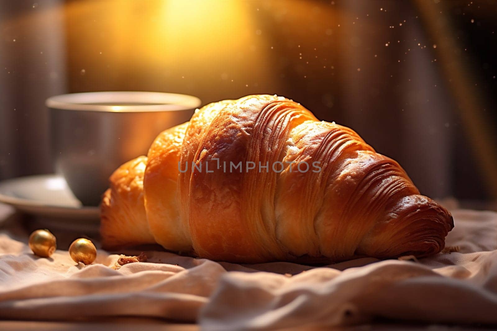 bokeh croissant france table morning background breakfast drink background food bakery cup. Generative AI. by SHOTPRIME