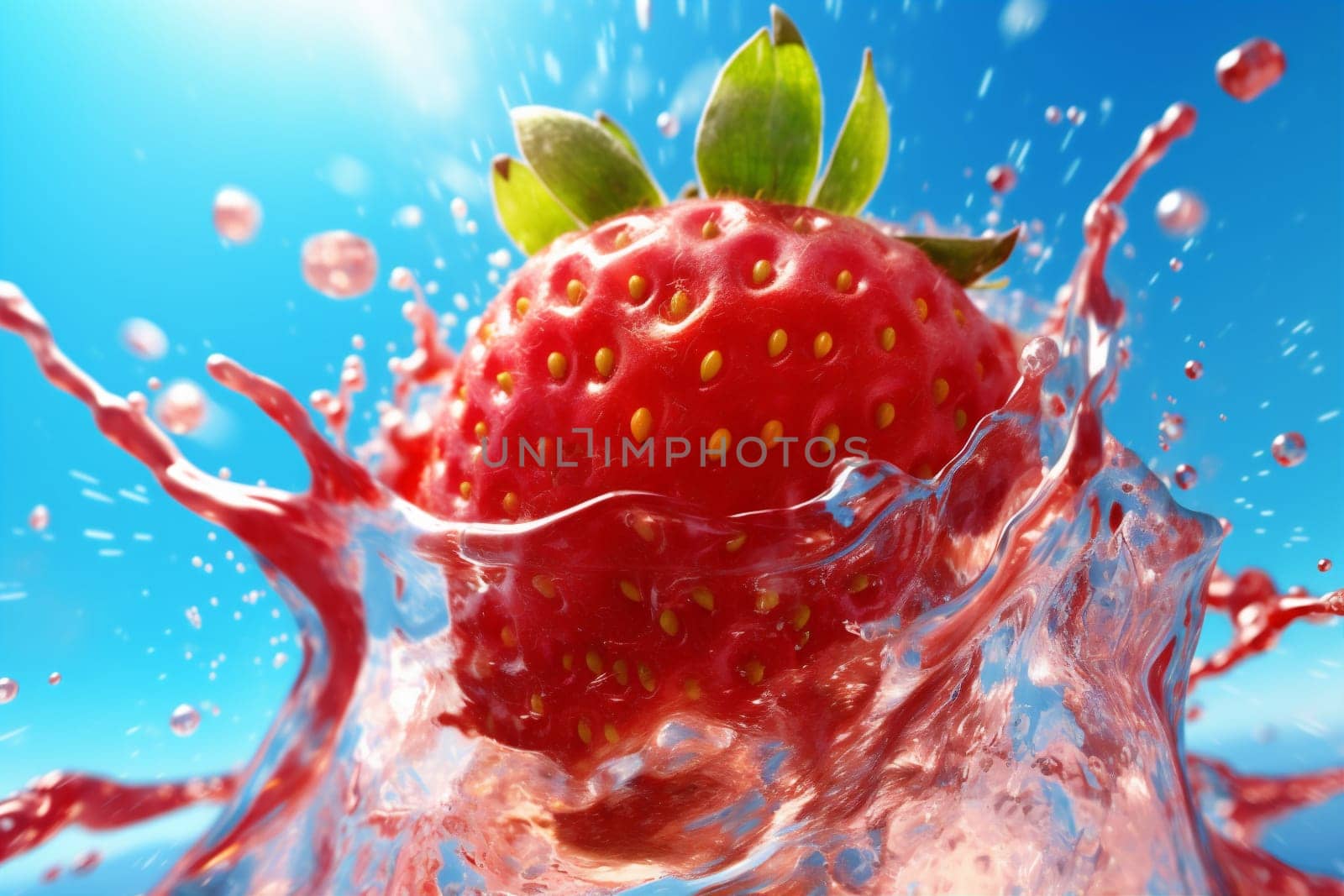 red blue splash water strawberry freshness background food fruit fresh healthy. Generative AI. by SHOTPRIME