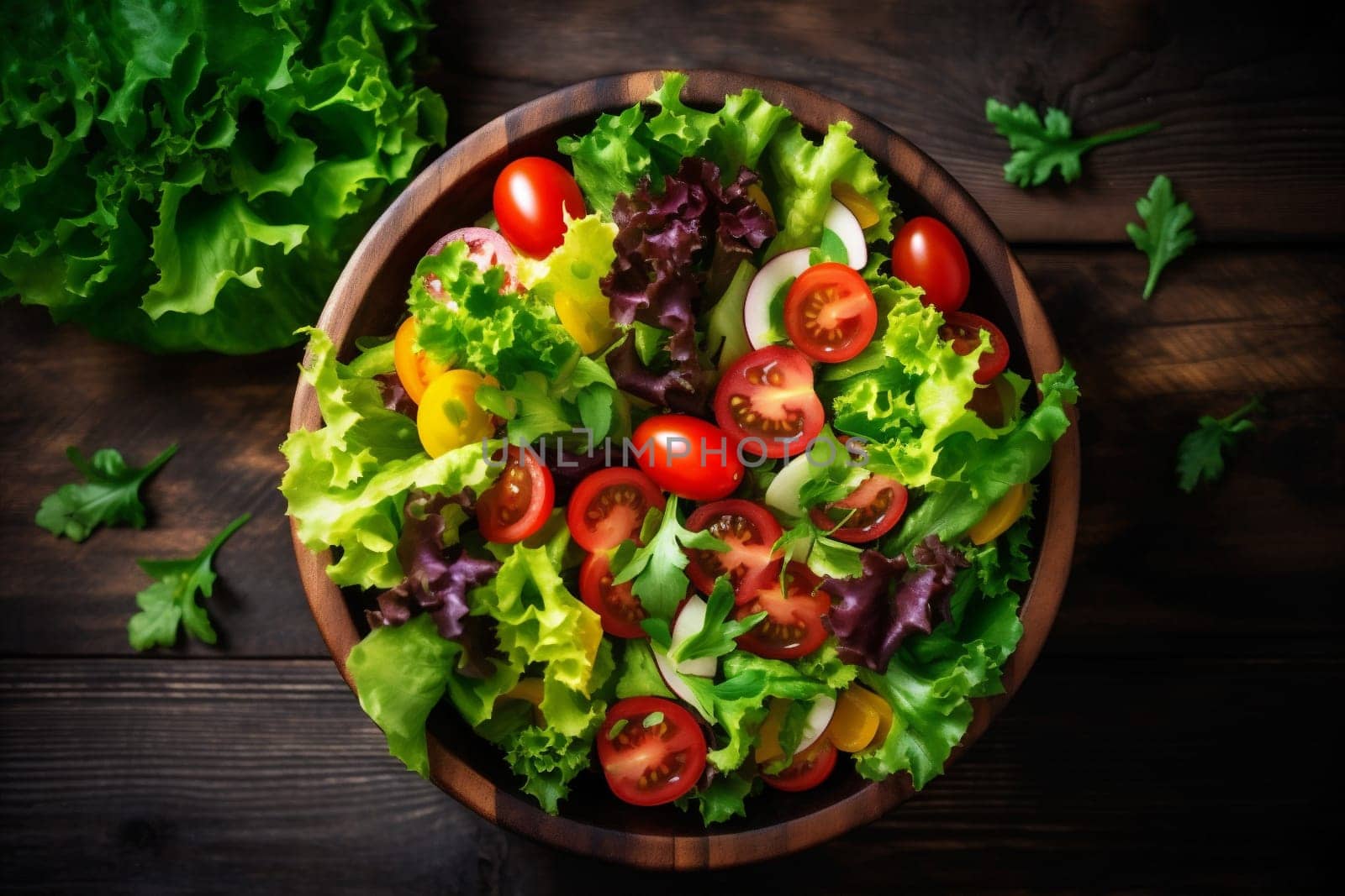 green healthy vegetarian background white diet vegetable dark salad food fresh. Generative AI. by SHOTPRIME