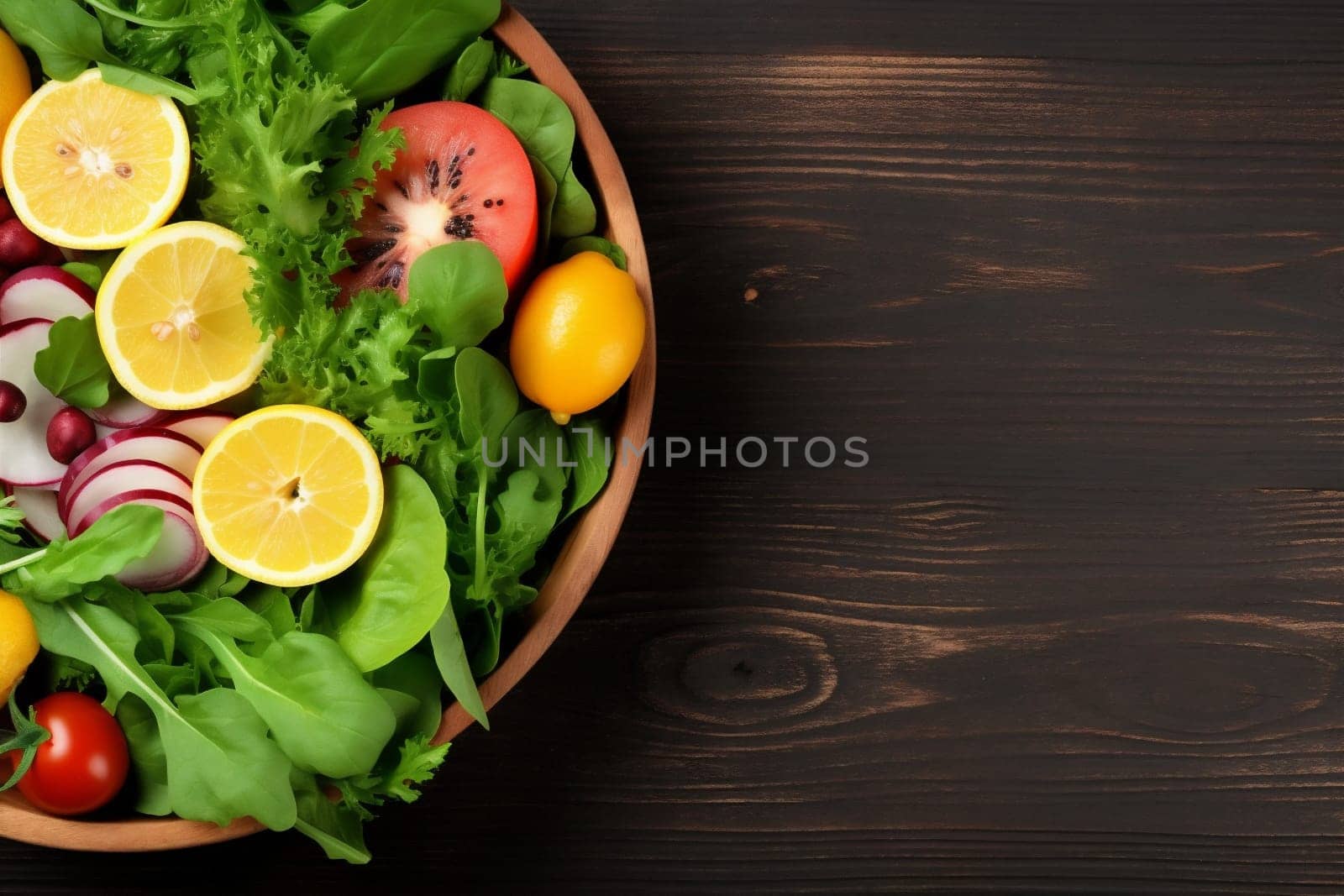 cooking rustic green organic healthy lunch nutrition text food dark copy vegetarian fresh vegetable natural salad raw freshness background diet vitamin space. Generative AI.