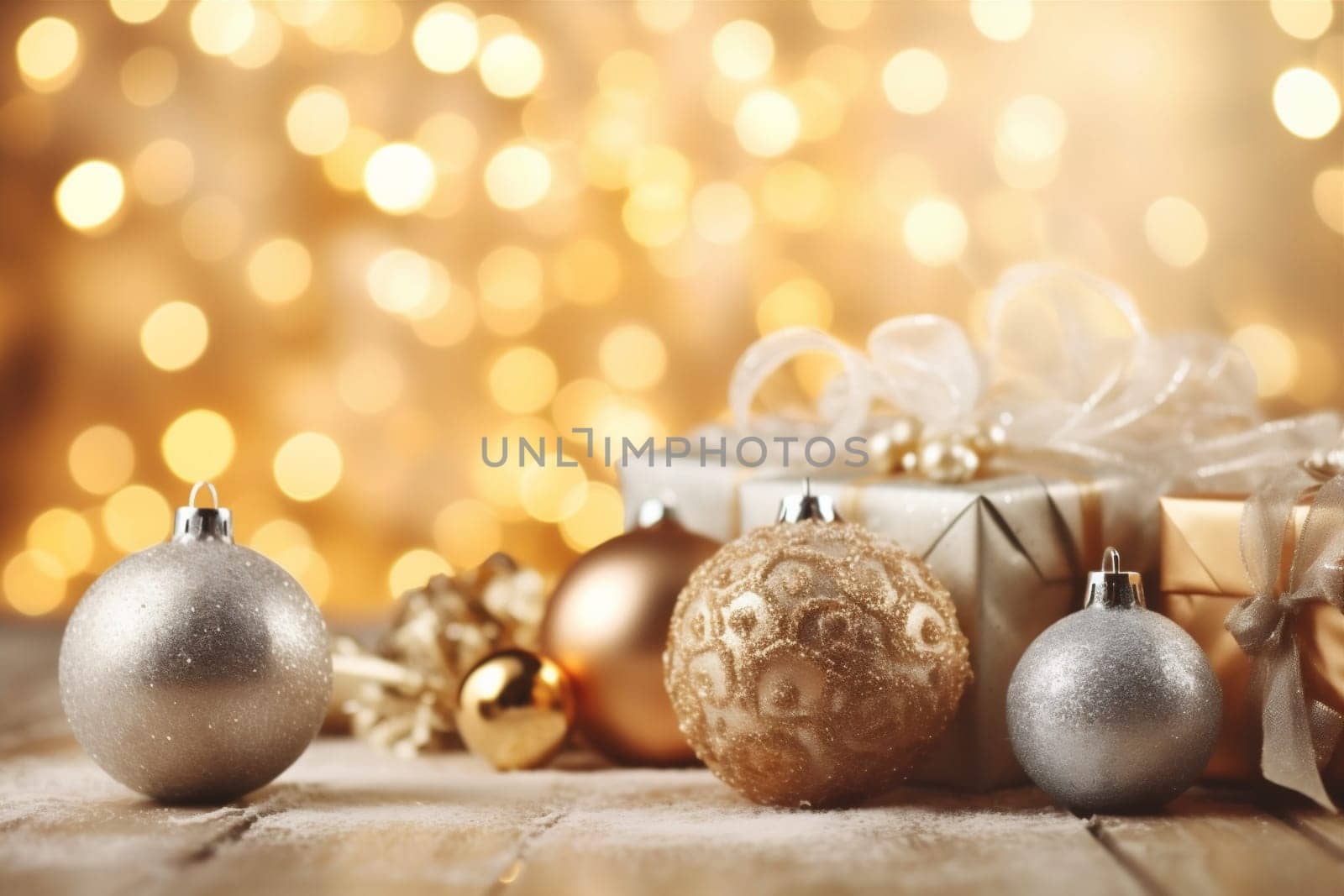 tree light year decoration eve copy bokeh tree card ball border ornament new holiday space xmas christmas background gold snowflakes design text christmas. Generative AI.