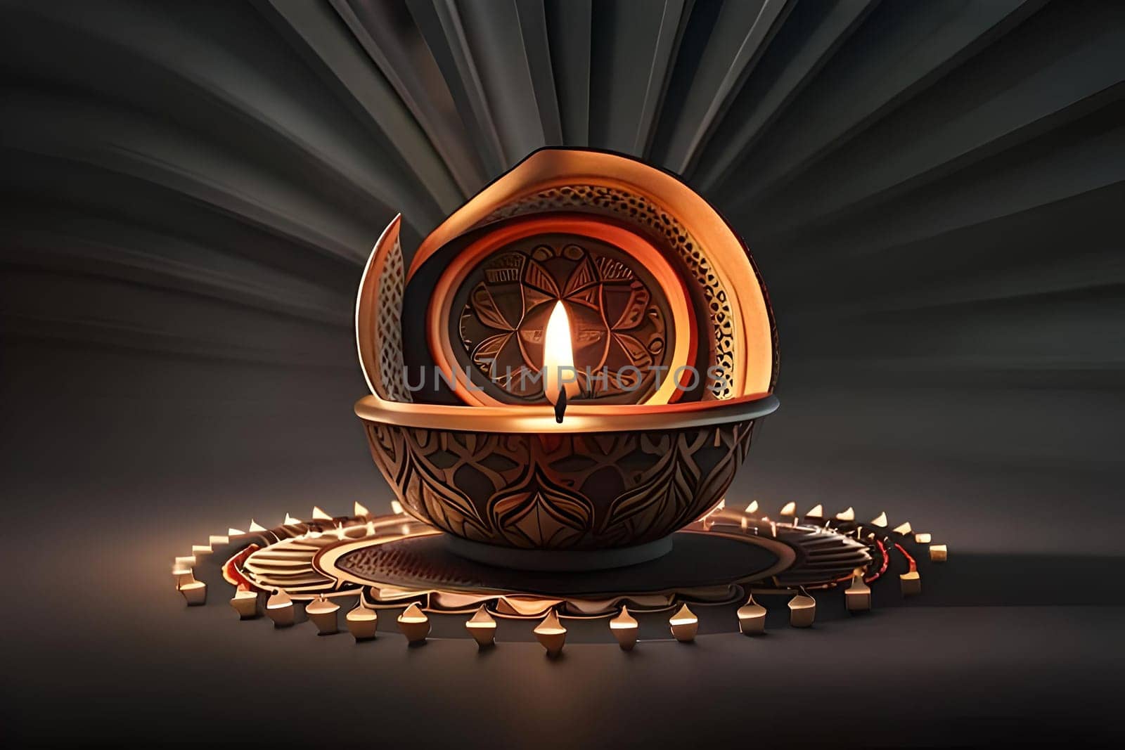 3D rendering indian lamp for diwali celebration on soft background by milastokerpro