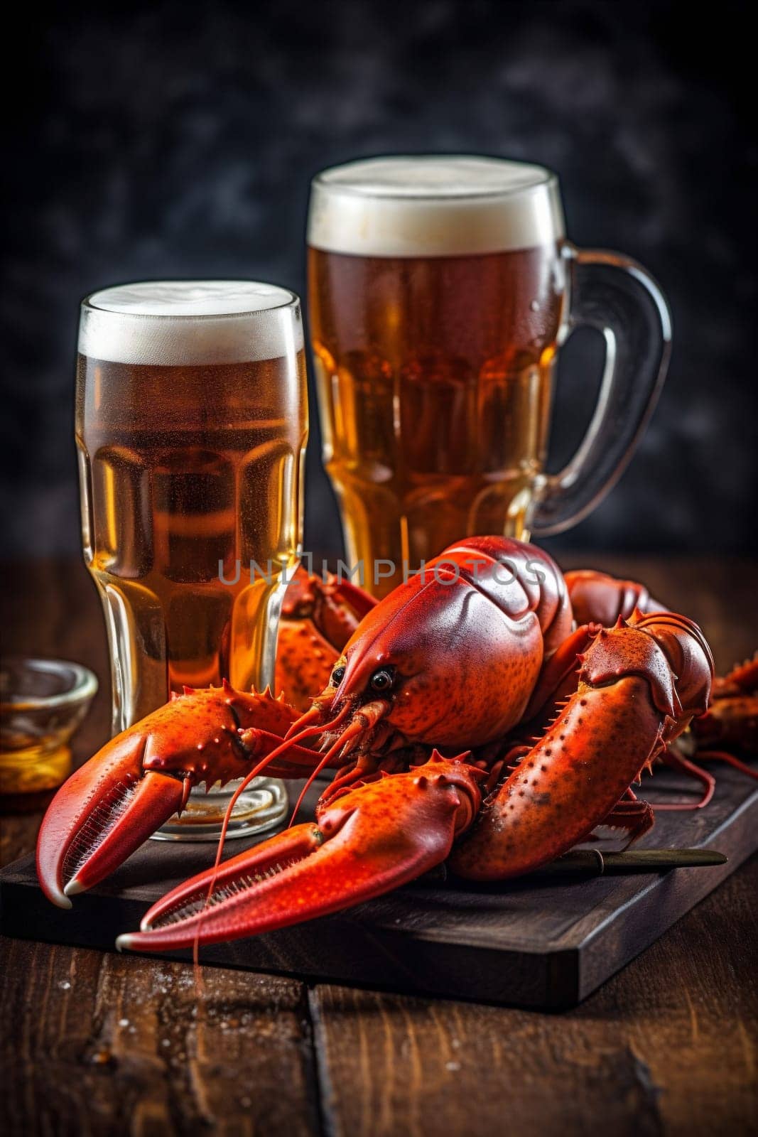 crab crayfish background glass mug food red snack crawfish seafood beer. Generative AI. by SHOTPRIME