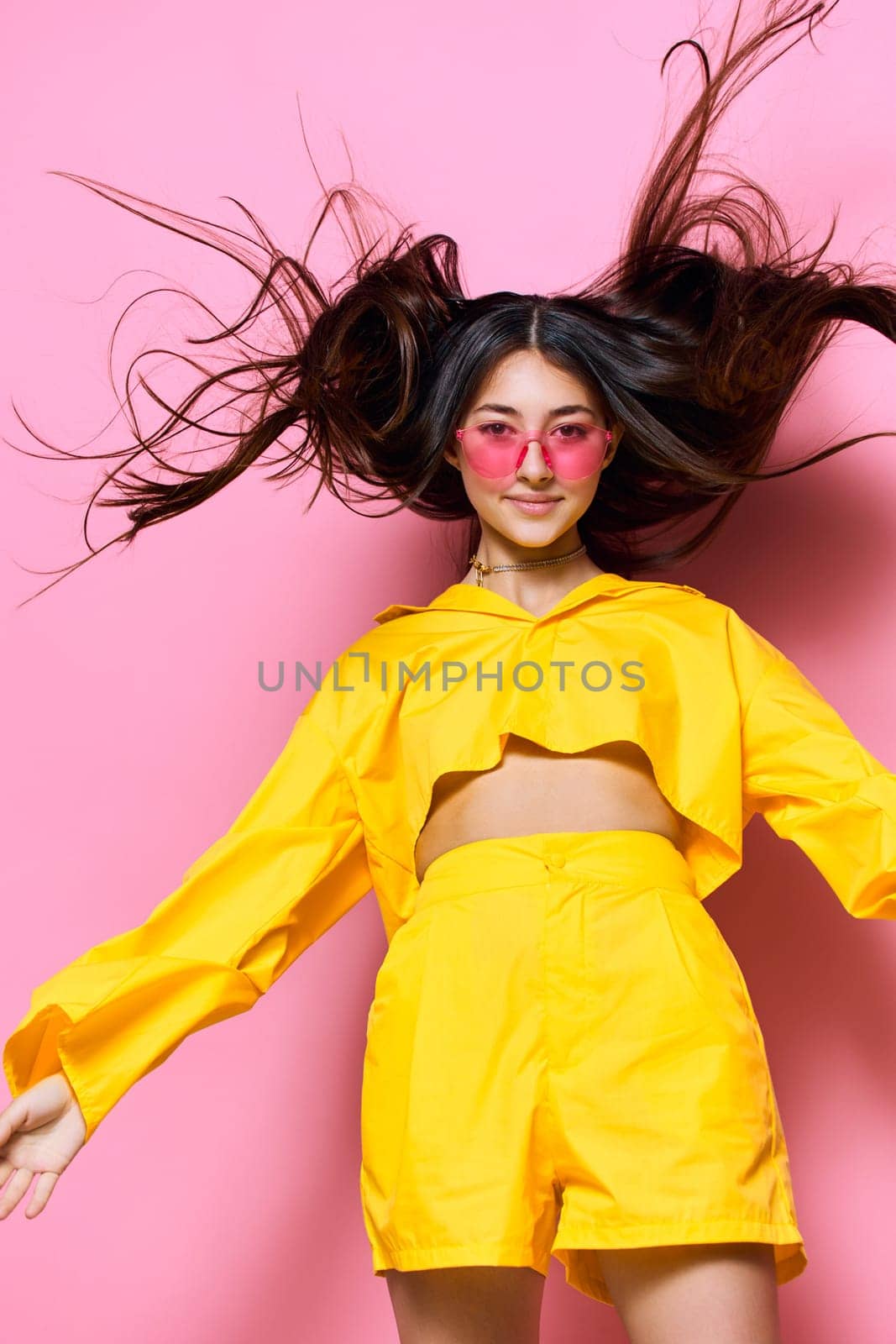sunglasses woman cheerful beautiful attractive lifestyle young girl trendy yellow fashion by SHOTPRIME
