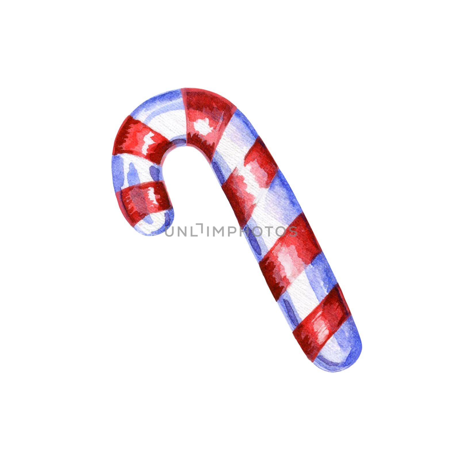 Striped lollipop on a white background. Christmas treat. Hand-drawn watercolor illustration