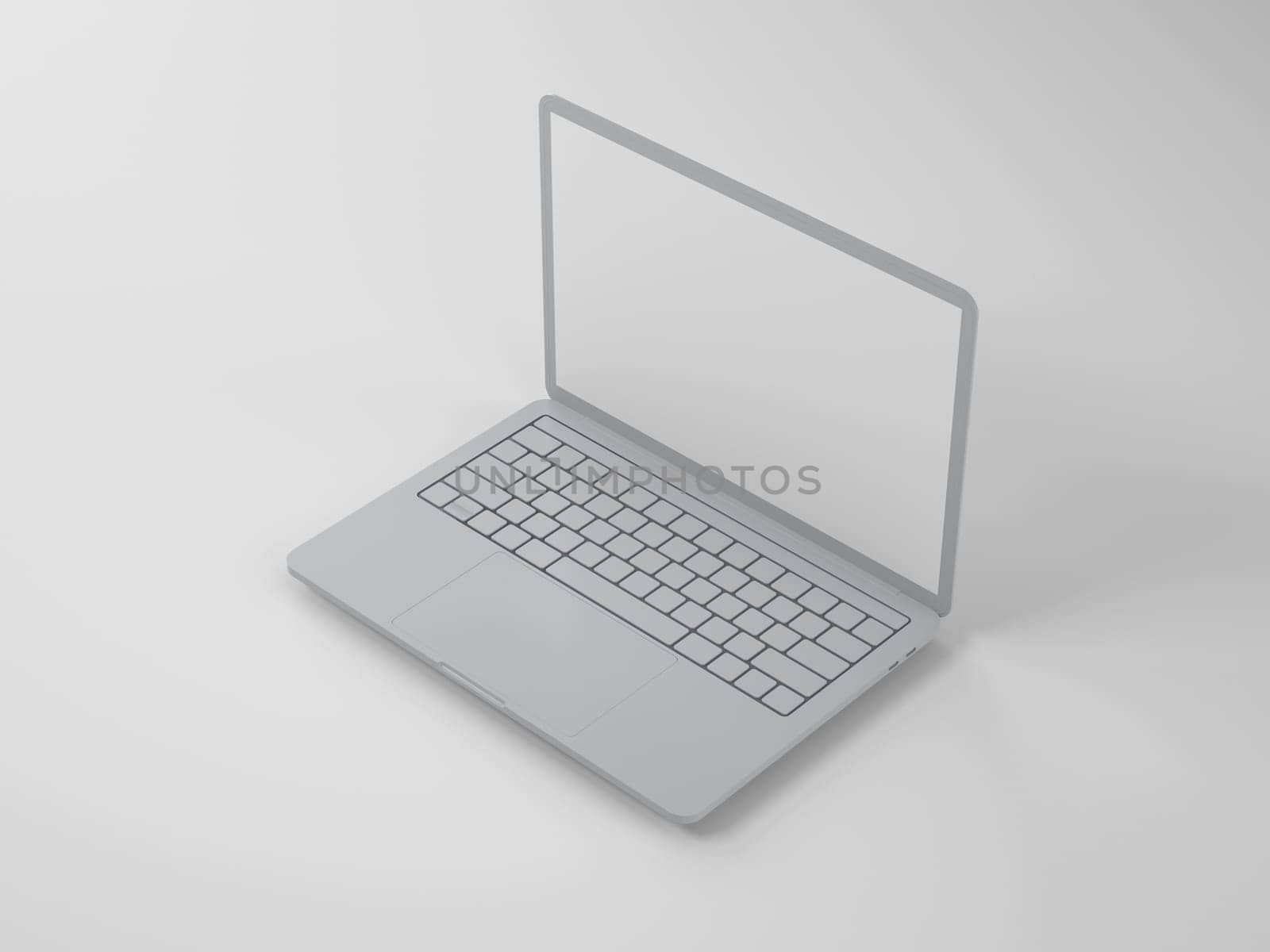 Open modern gray laptop with a blank screen on a light background