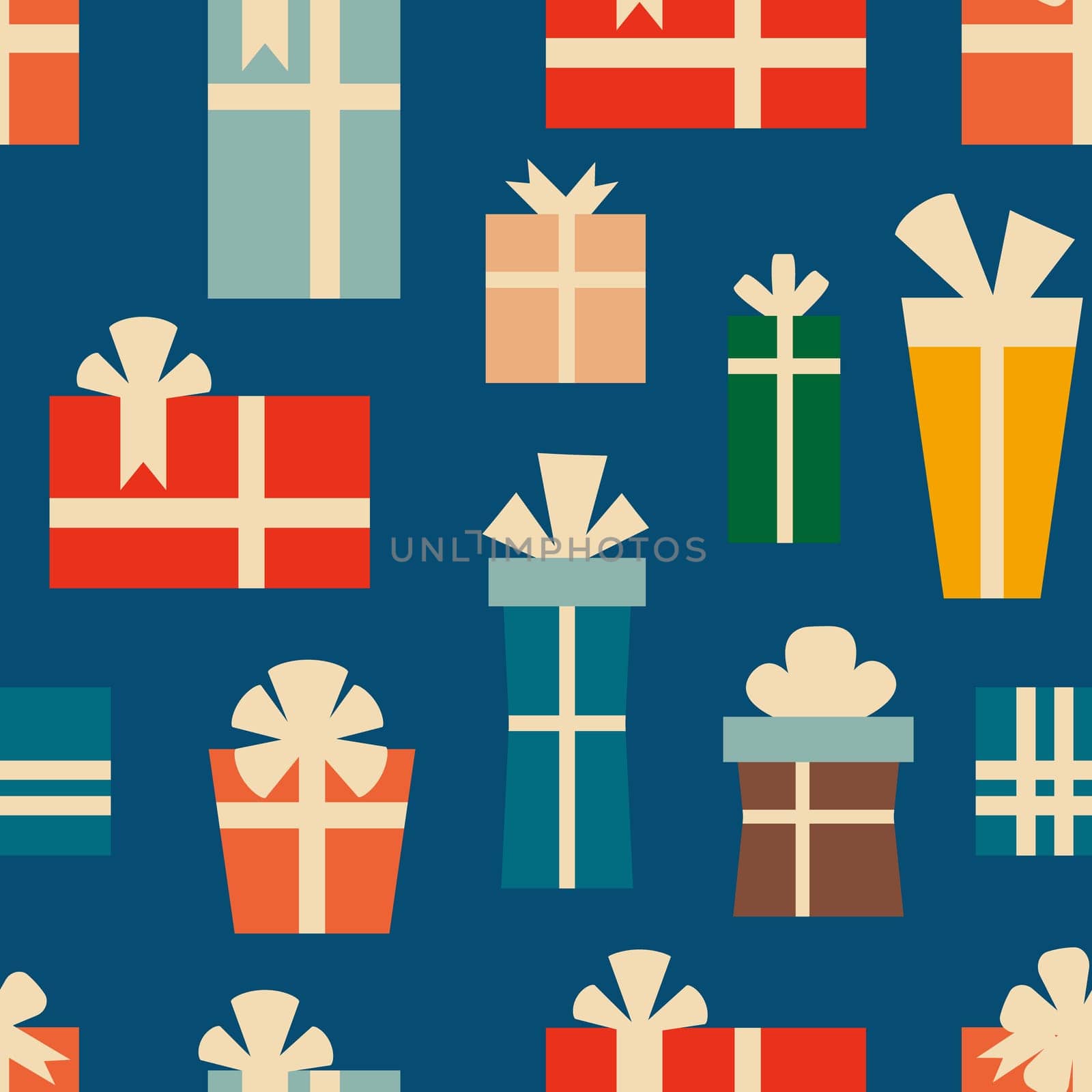 Retro vintage Christmas pattern with gift boxes. Christmas festive pattern