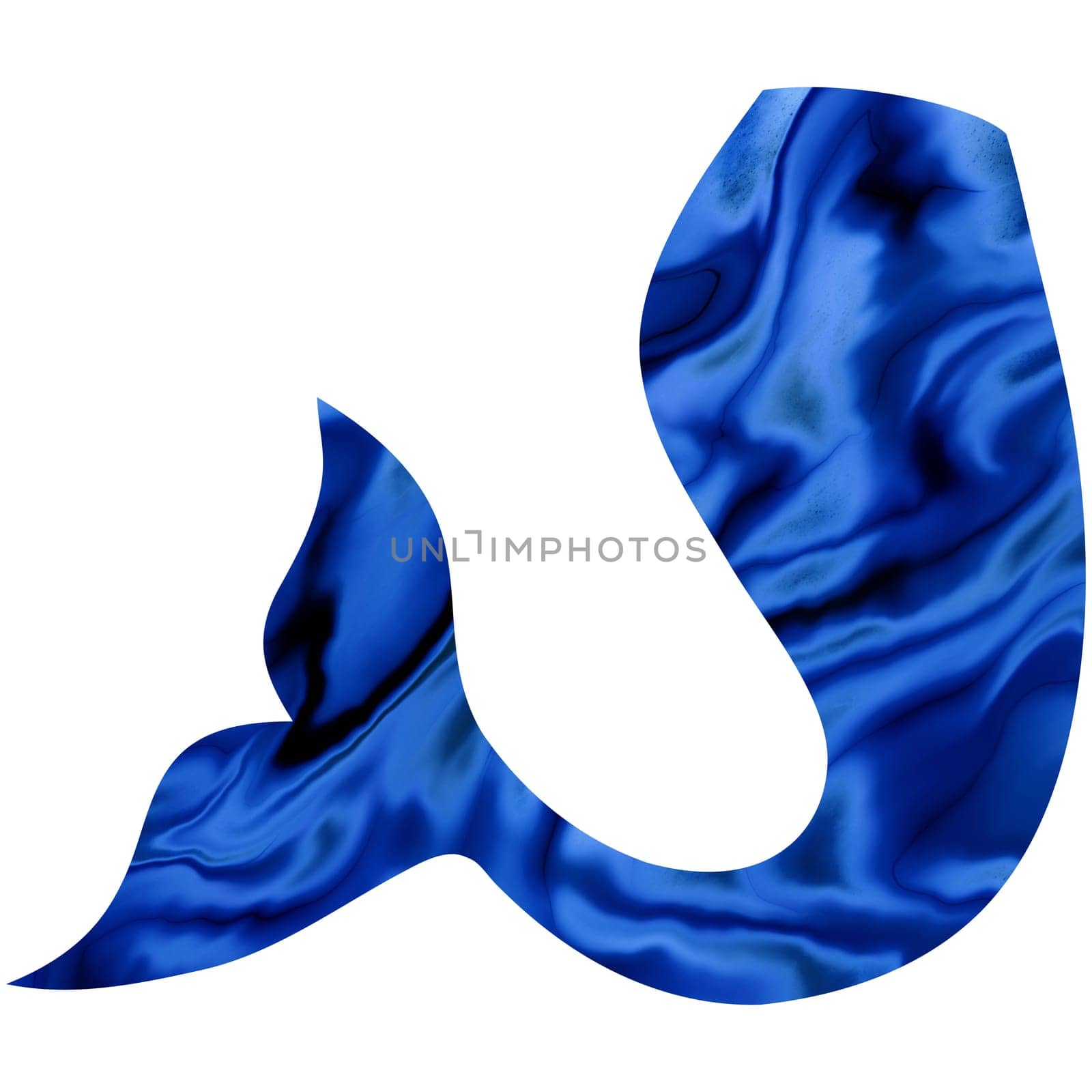 Blue mermaid Tail hand-drawn illustration. Marble Fishtail