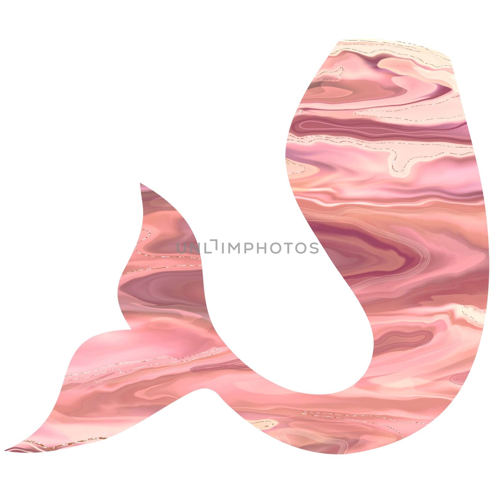 Pink mermaid Tail hand-drawn illustration. Marble Fishtail