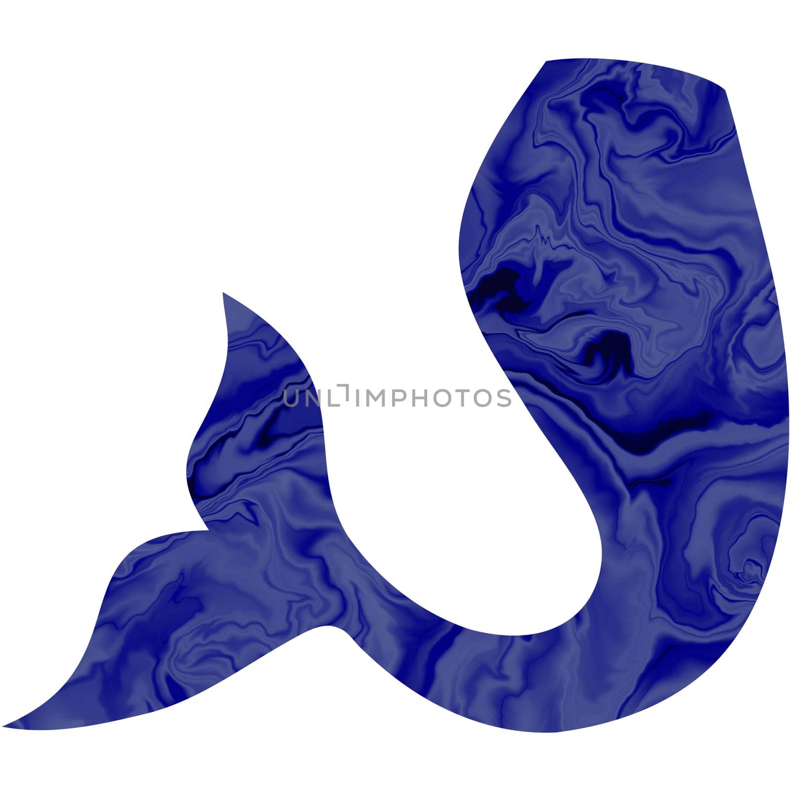 Blue mermaid Tail hand-drawn illustration. Marble Fishtail
