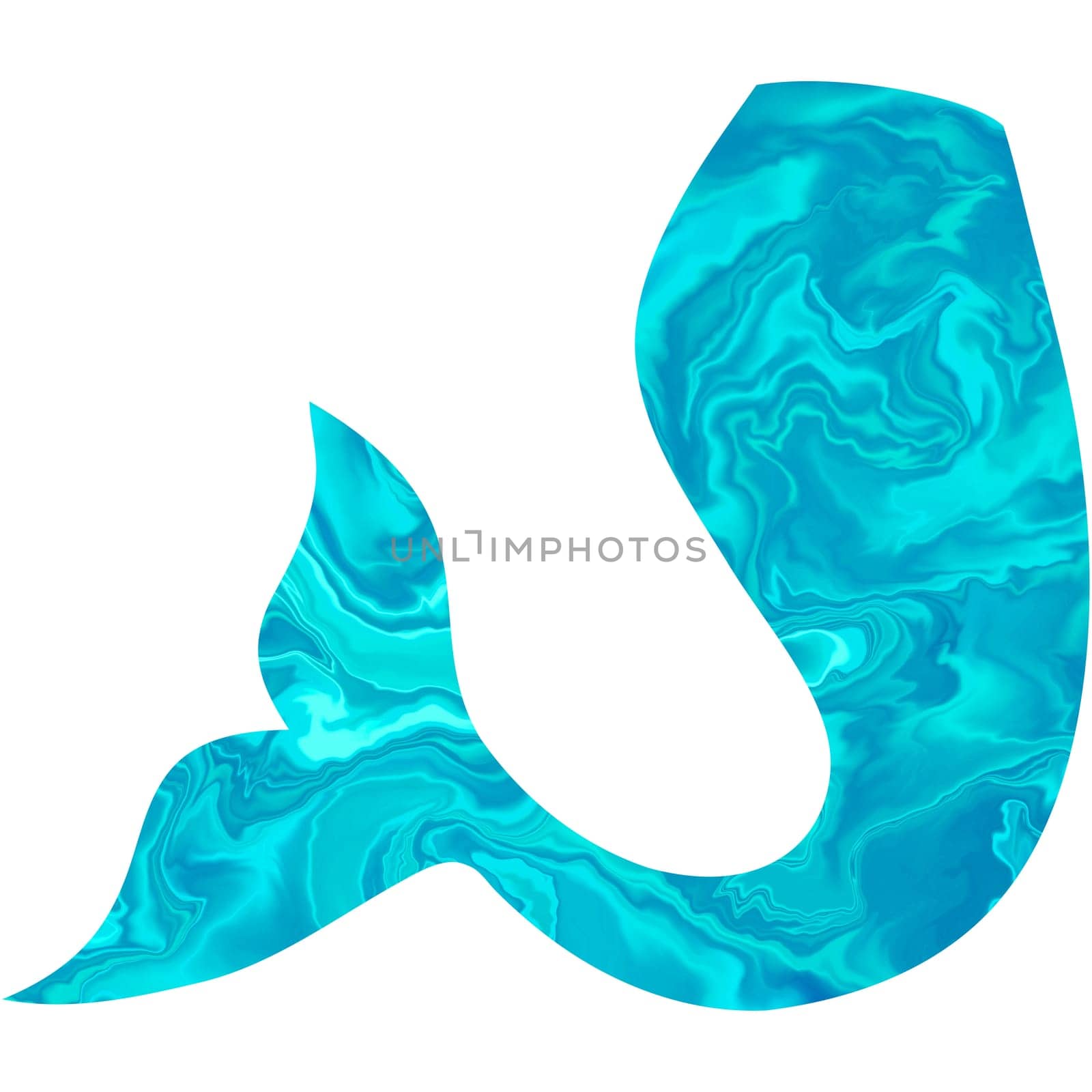 Blue mermaid Tail hand-drawn illustration. Marble Fishtail