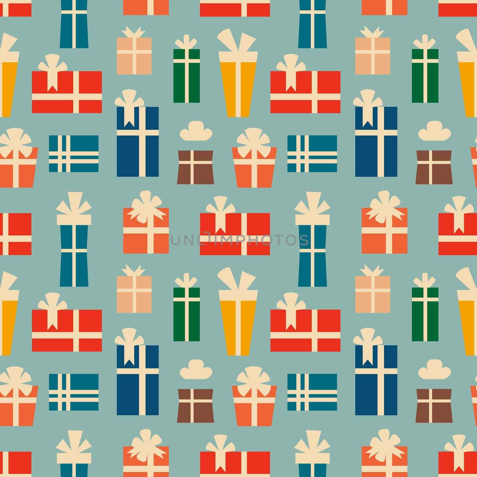 Retro vintage Christmas pattern with gift boxes. Christmas festive pattern