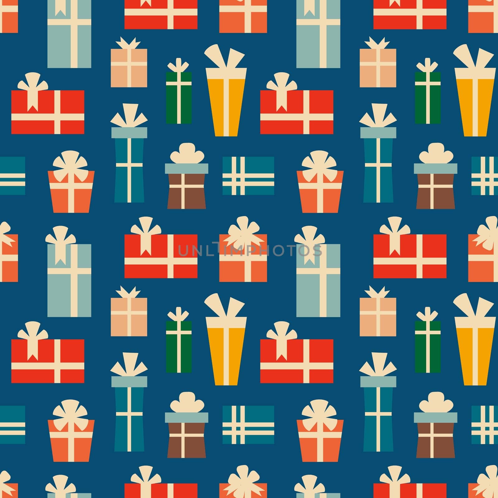 Retro vintage Christmas pattern with gift boxes. Christmas festive pattern