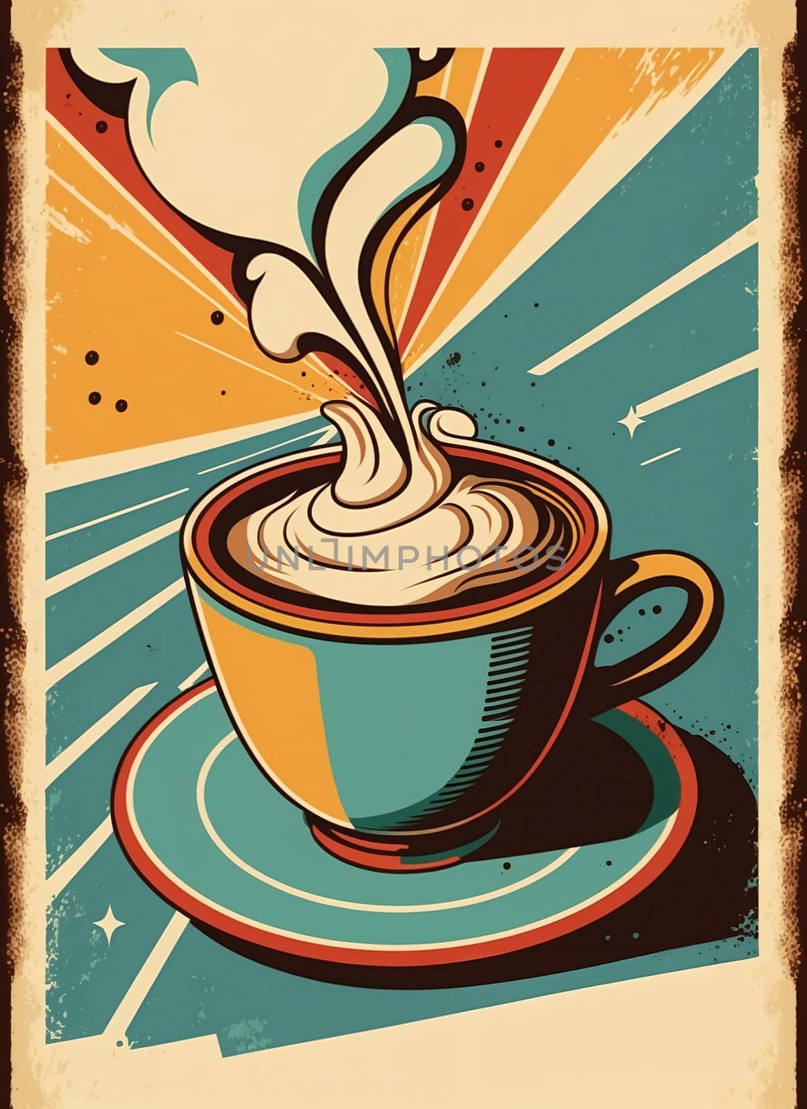 Vintage retro cups of coffee. Advertising poster 50s, 60s, coffee sale. Grunge poster. by AndreyKENO