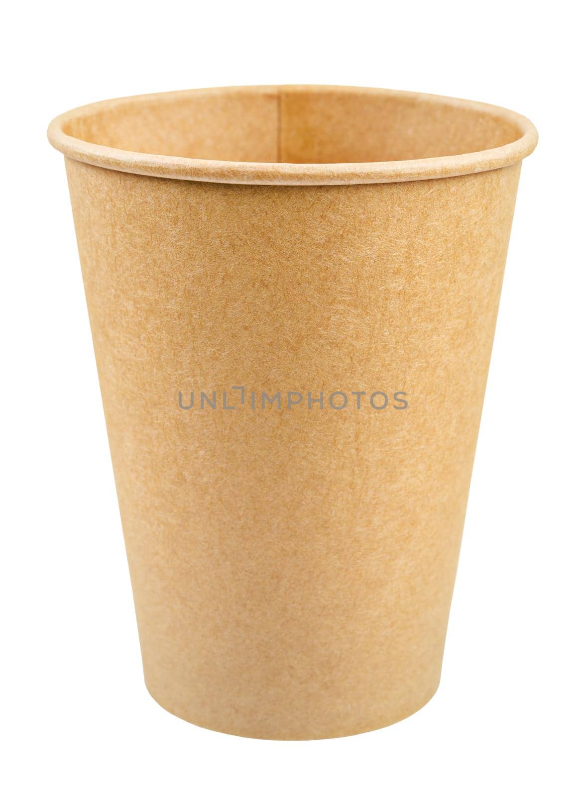 Disposable Brown paper cup for coffee, tea, a drink from environmental materials isolated on a white background, Save clipping path.