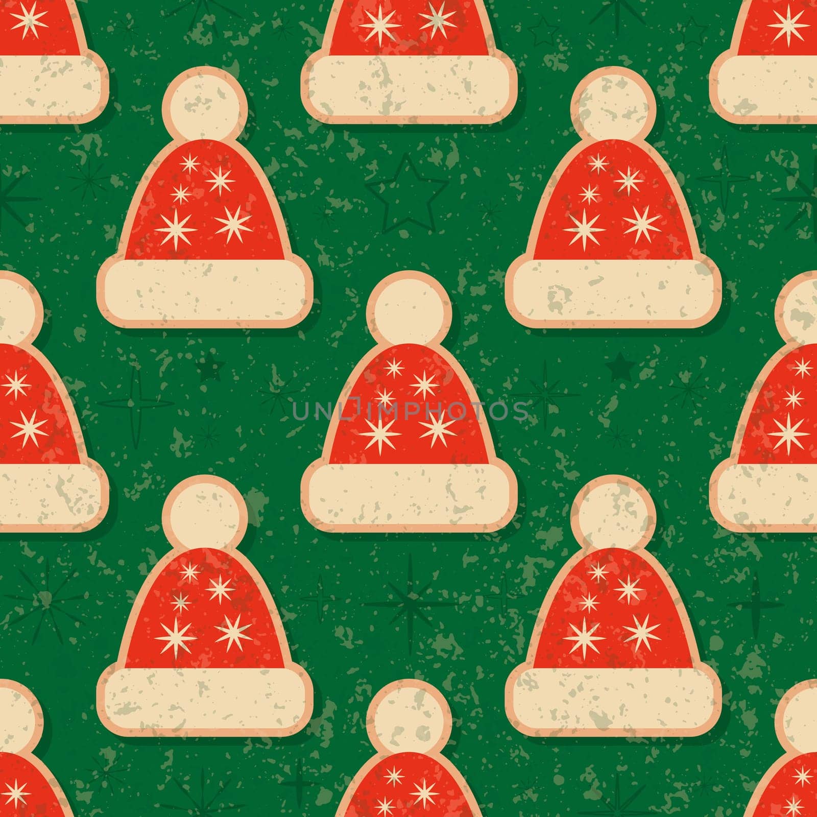 Retro vintage Christmas pattern with Santa hats