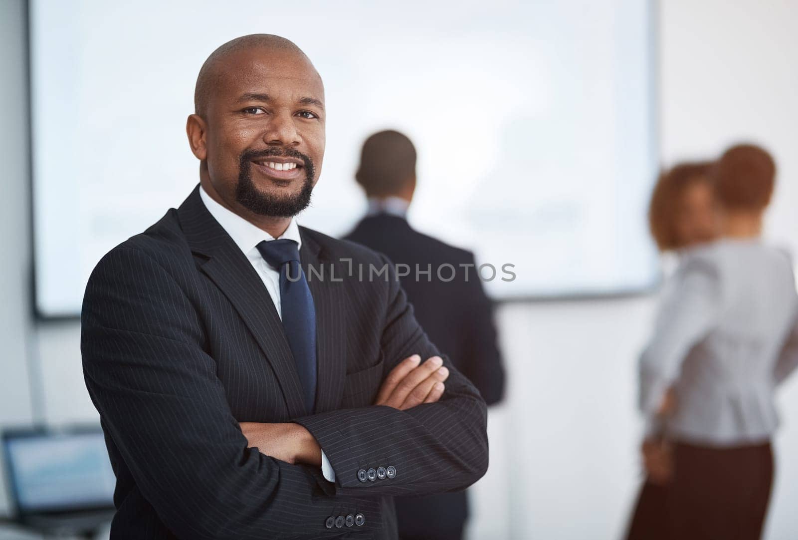 Success looks good on me. Portrait of a mature businessman in the office with his colleagues in the background. by YuriArcurs