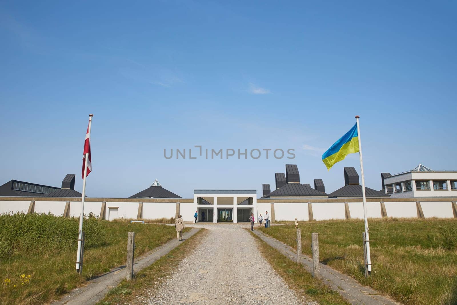 Nature Center Skagen in Denmark. Ukrainian and Danish flag at the entrance