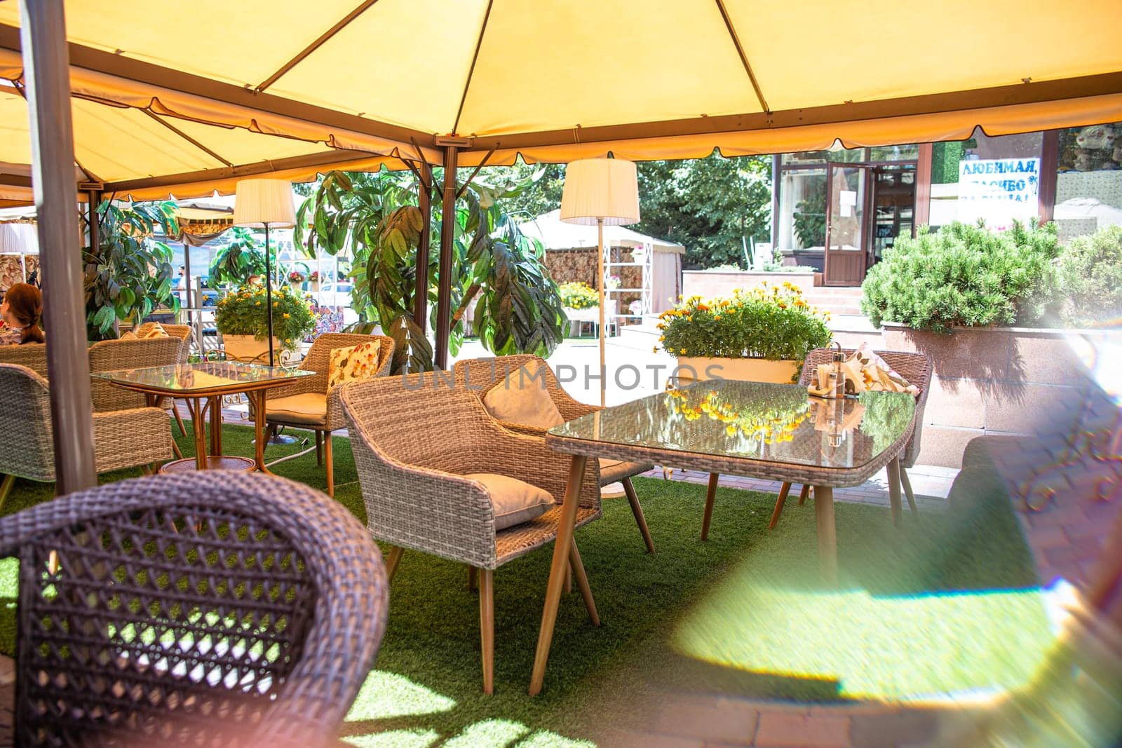 interior of a summer cafe on a hot summer day.