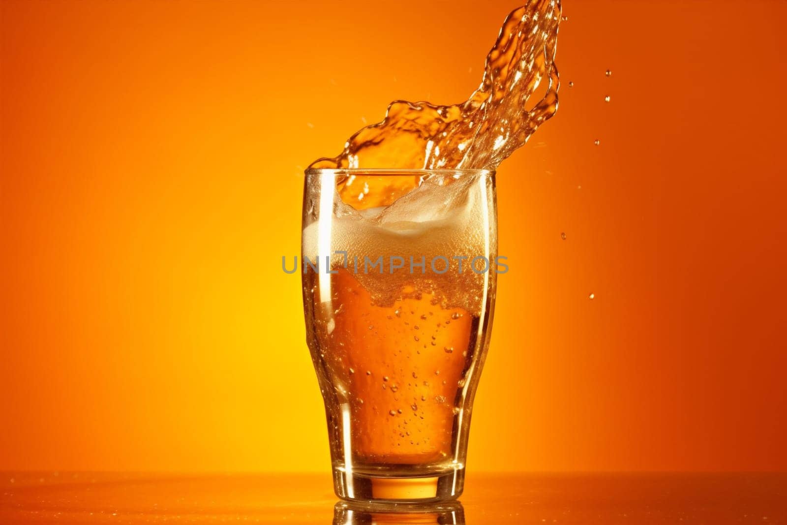 bubble cold brewery glass foam alcohol beer drink gradient background splash. Generative AI. by SHOTPRIME