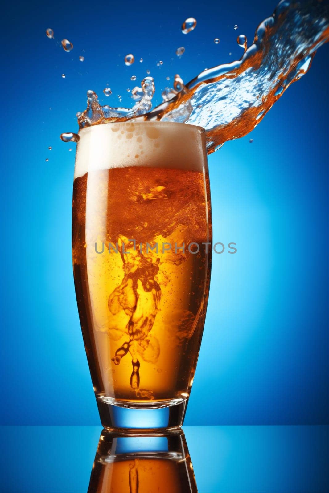 bar fresh beverage refreshment beer glass lager bubble drink abstract cold filled celebration pour glassware alcohol gradient background foam dripped splash. Generative AI.