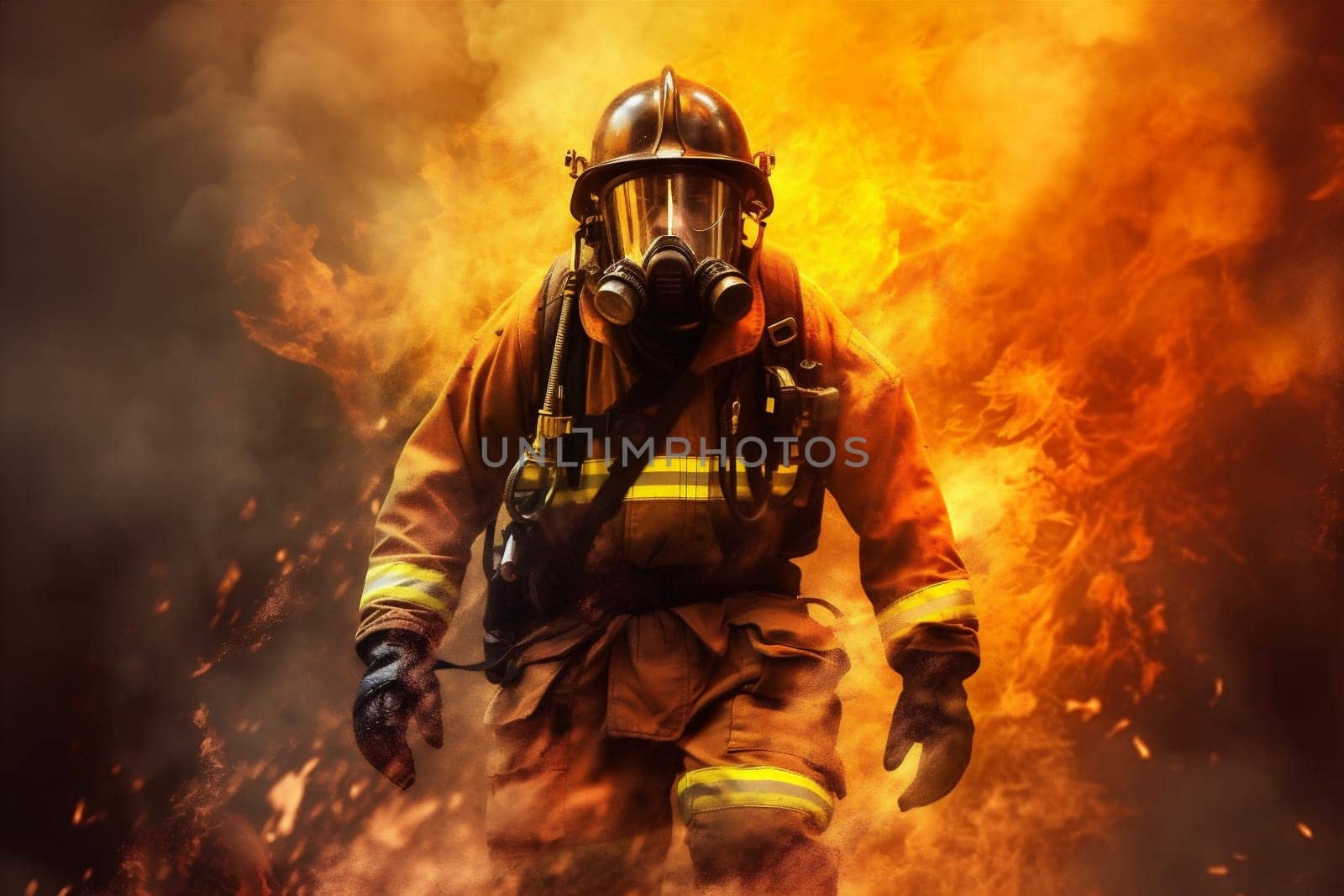 danger person emergency safety factory smoke fire adult uniform burn firefighter equipment disaster rescue hose helmet team fireman fighter heat. Generative AI.