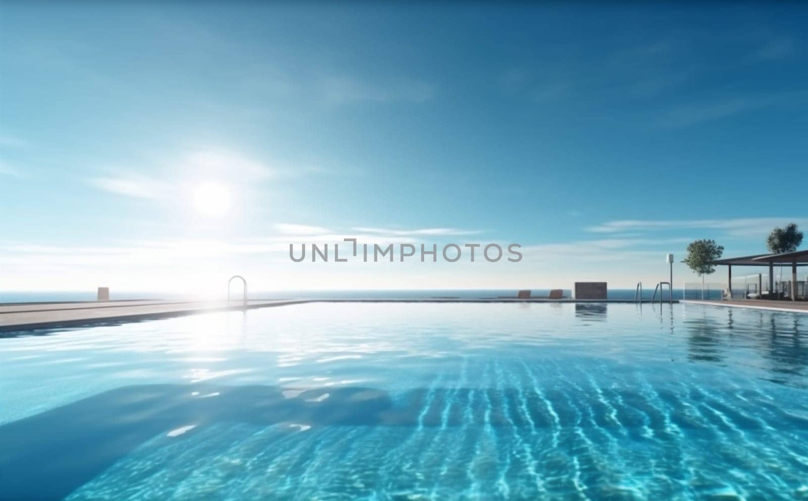 relaxation palm luxury water home blue pool swimming large summer. Generative AI. by SHOTPRIME