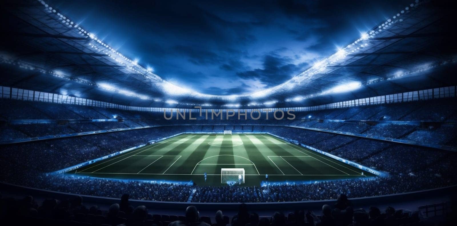 sport goal soccer game stadium green light world football arena. Generative AI. by SHOTPRIME