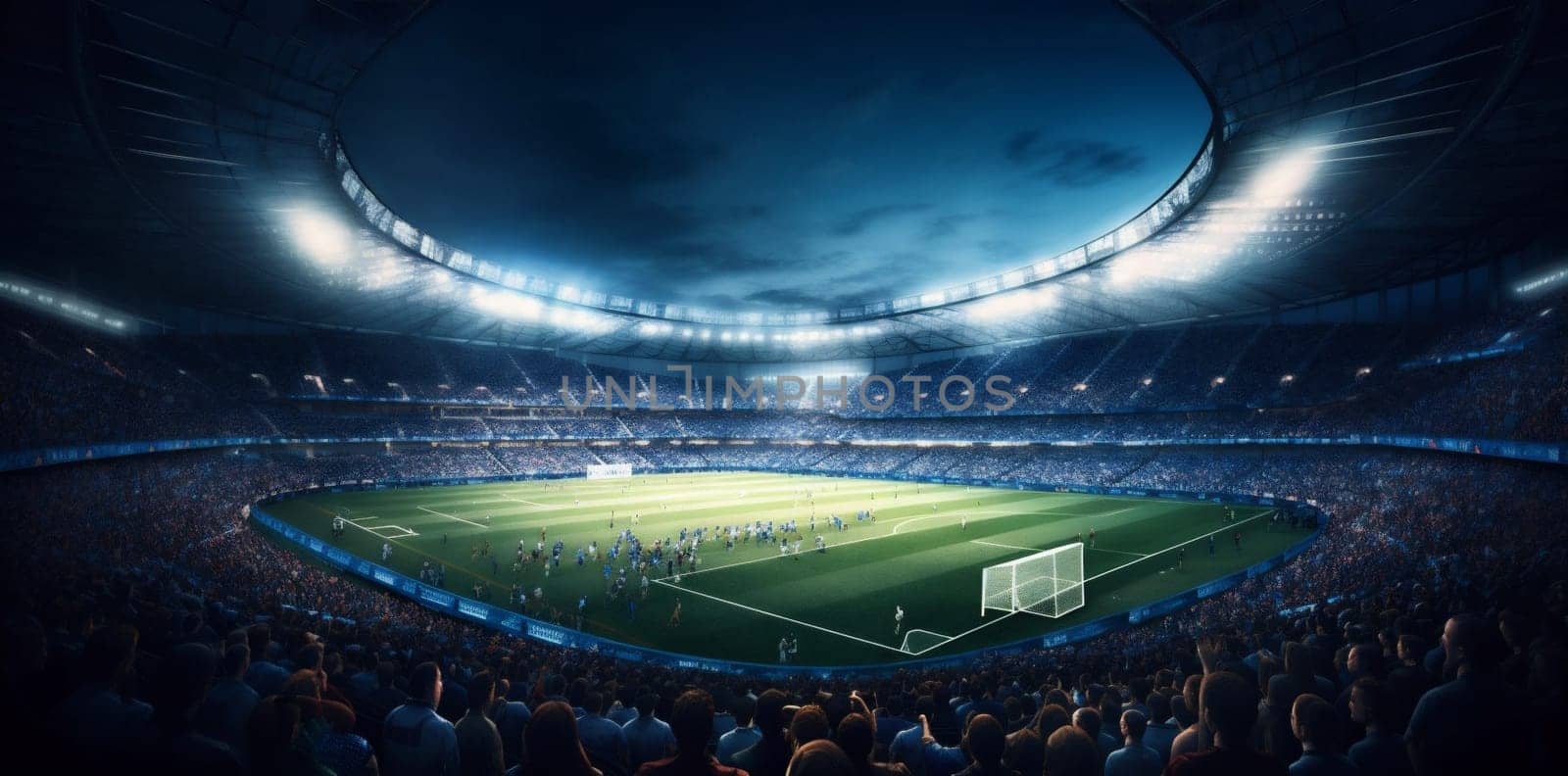 world light soccer sport goal stadium game football green arena. Generative AI. by SHOTPRIME