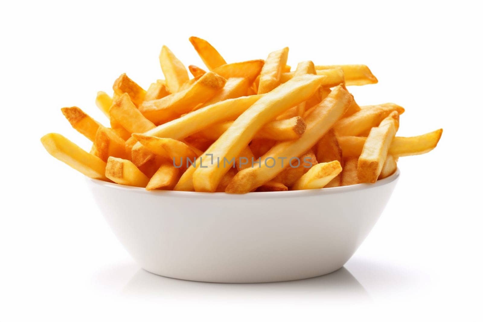 fry potato meal yellow fat snack isolated fast french chip. Generative AI. by SHOTPRIME