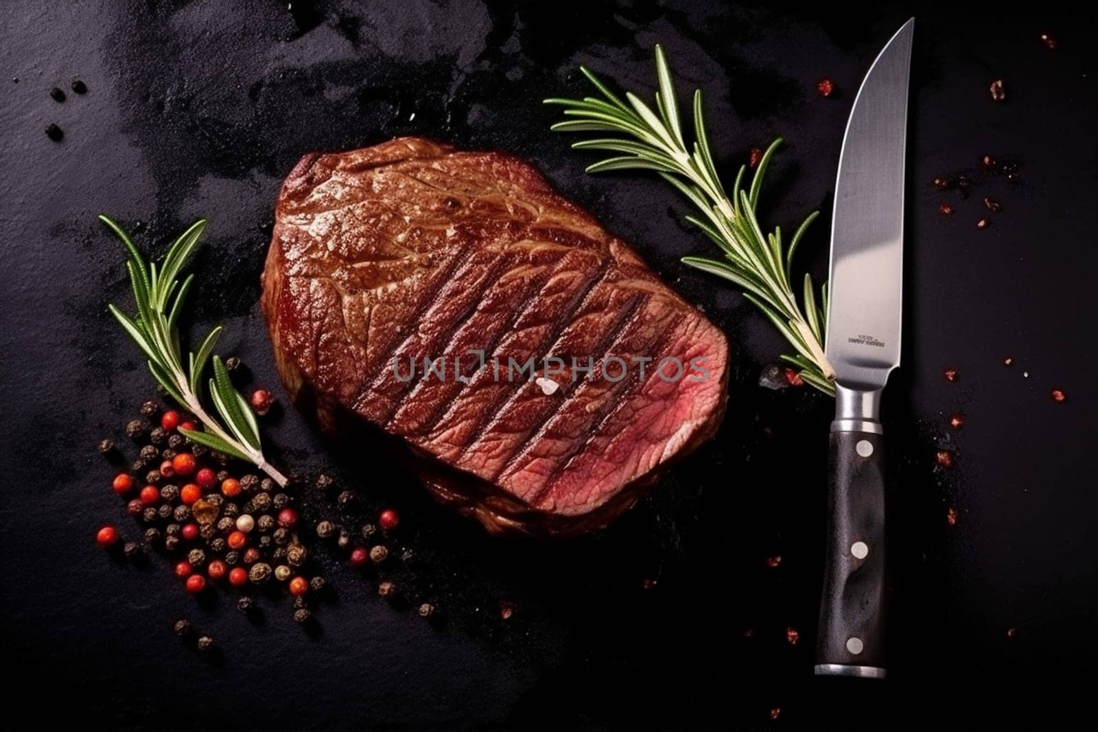 dark beef background steak grill meat raw roast fried food red. Generative AI. by SHOTPRIME
