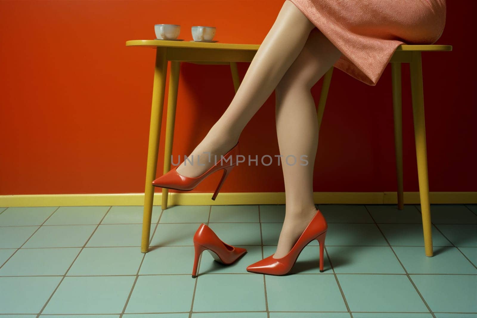 shoe woman beautiful concept blue colorful wear leg fashion red foot. Generative AI. by SHOTPRIME