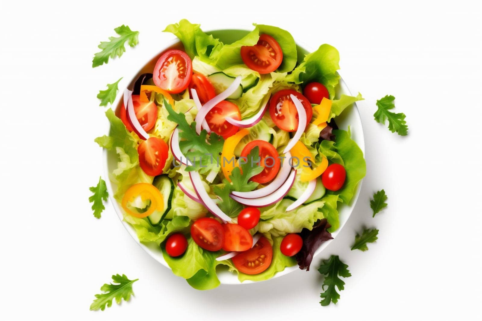 green salad vegetarian fresh lunch healthy vegetable lettuce tomato food. Generative AI. by SHOTPRIME