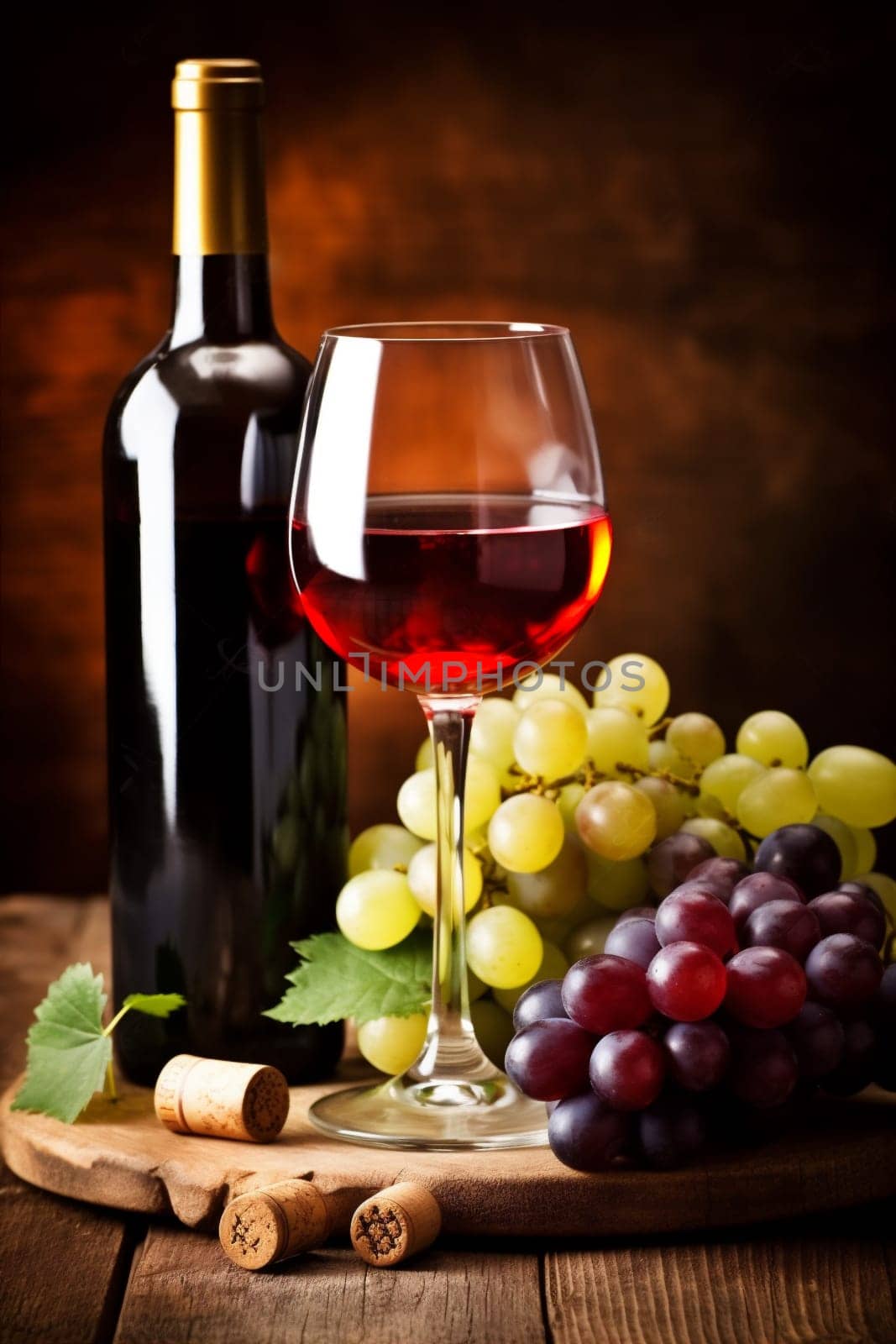 drink beverage winery food wine glass alcohol background bottle red grape. Generative AI. by SHOTPRIME