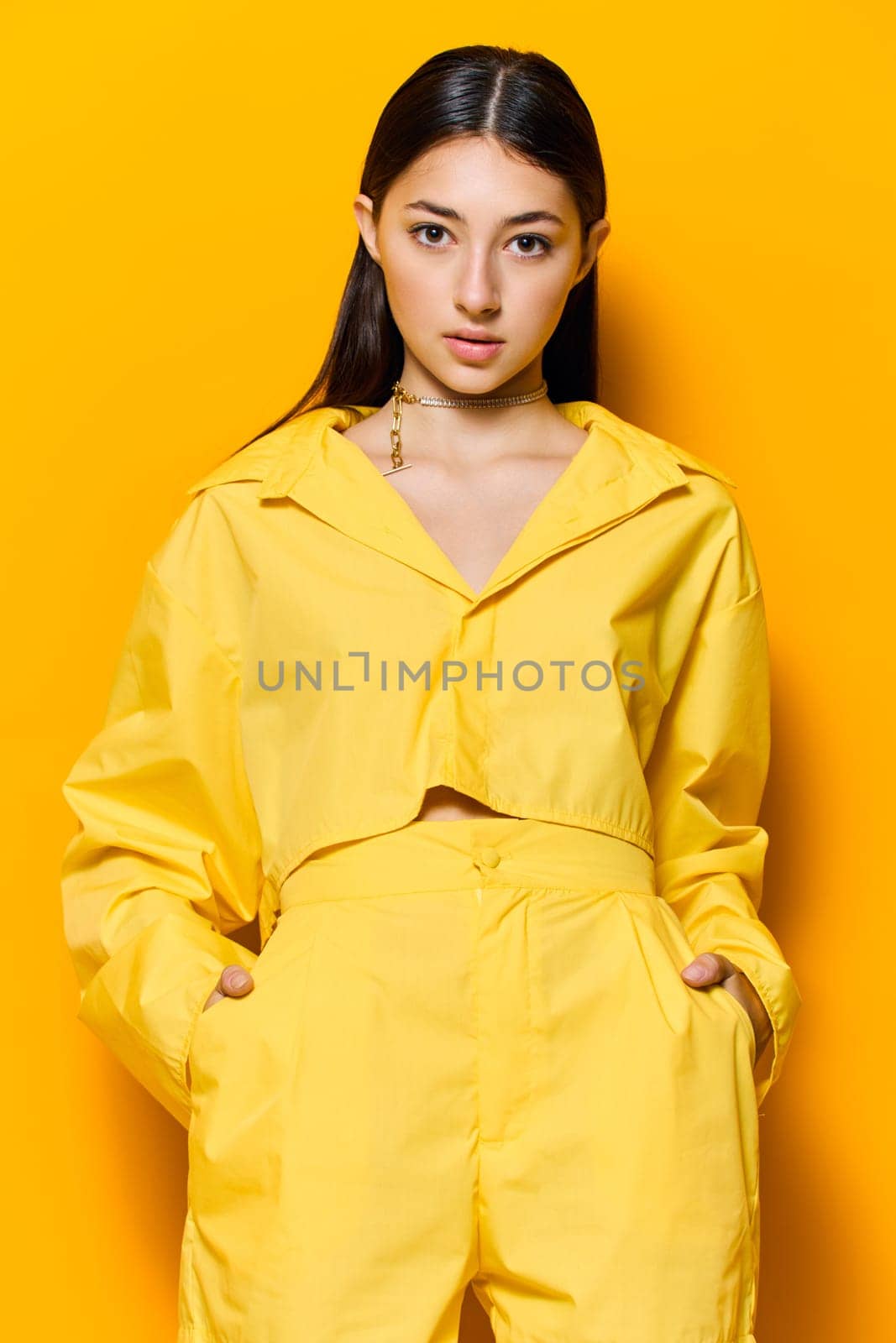 beautiful woman young girl trendy model fashion attractive yellow glamour lifestyle by SHOTPRIME