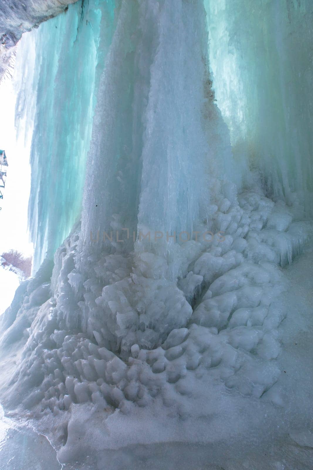 A large frozen waterfall. 3 cascading waterfall in Dagestan.republic of dagestan