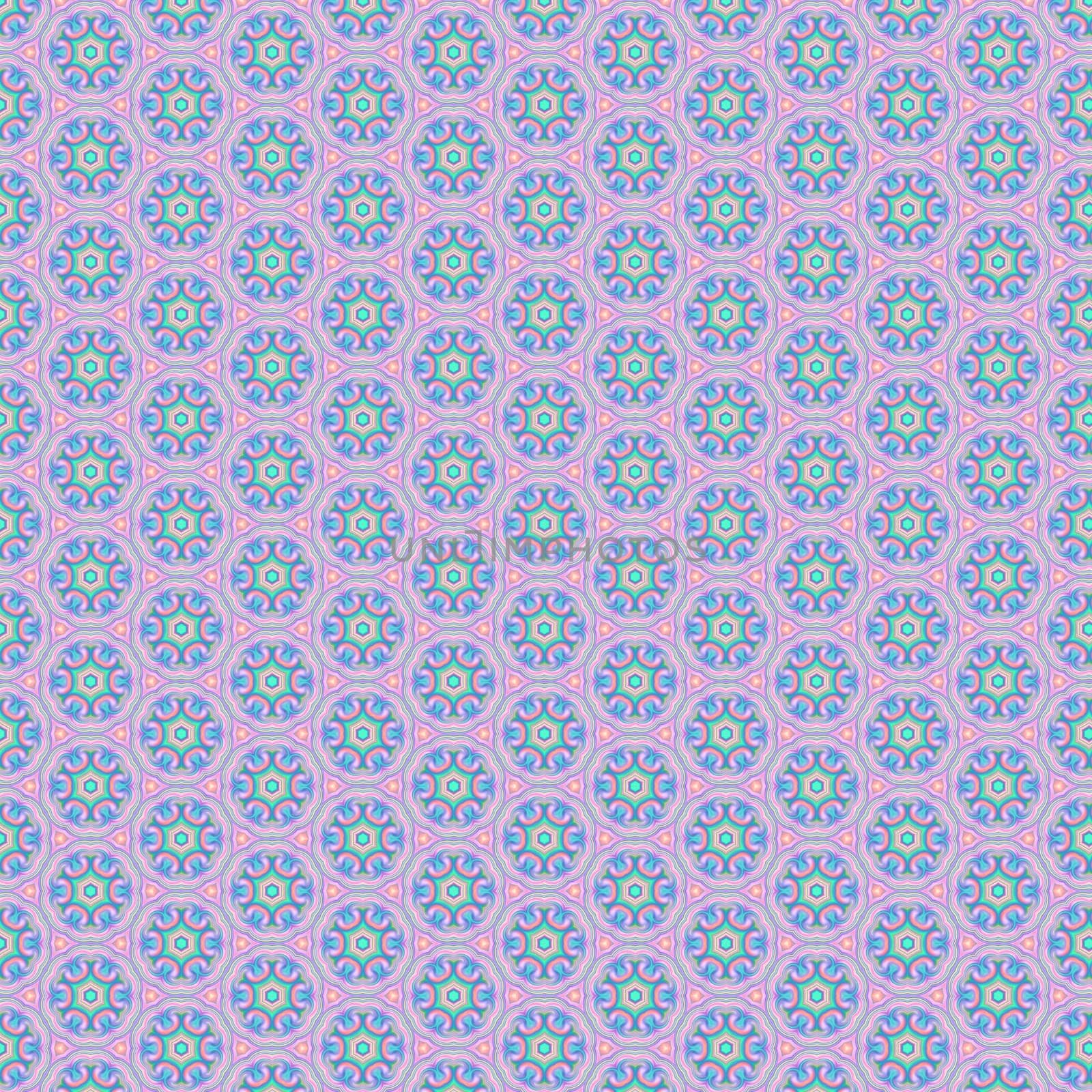illustration of bright varicolored seamless pattern of abstract shapes and forms with circles and stars