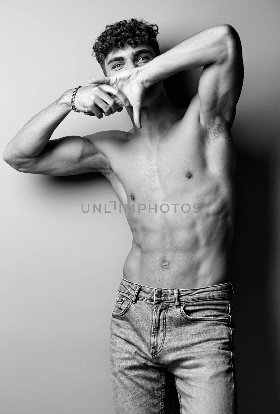 man person studio adult white bicep naked athletic stylish torso young by SHOTPRIME