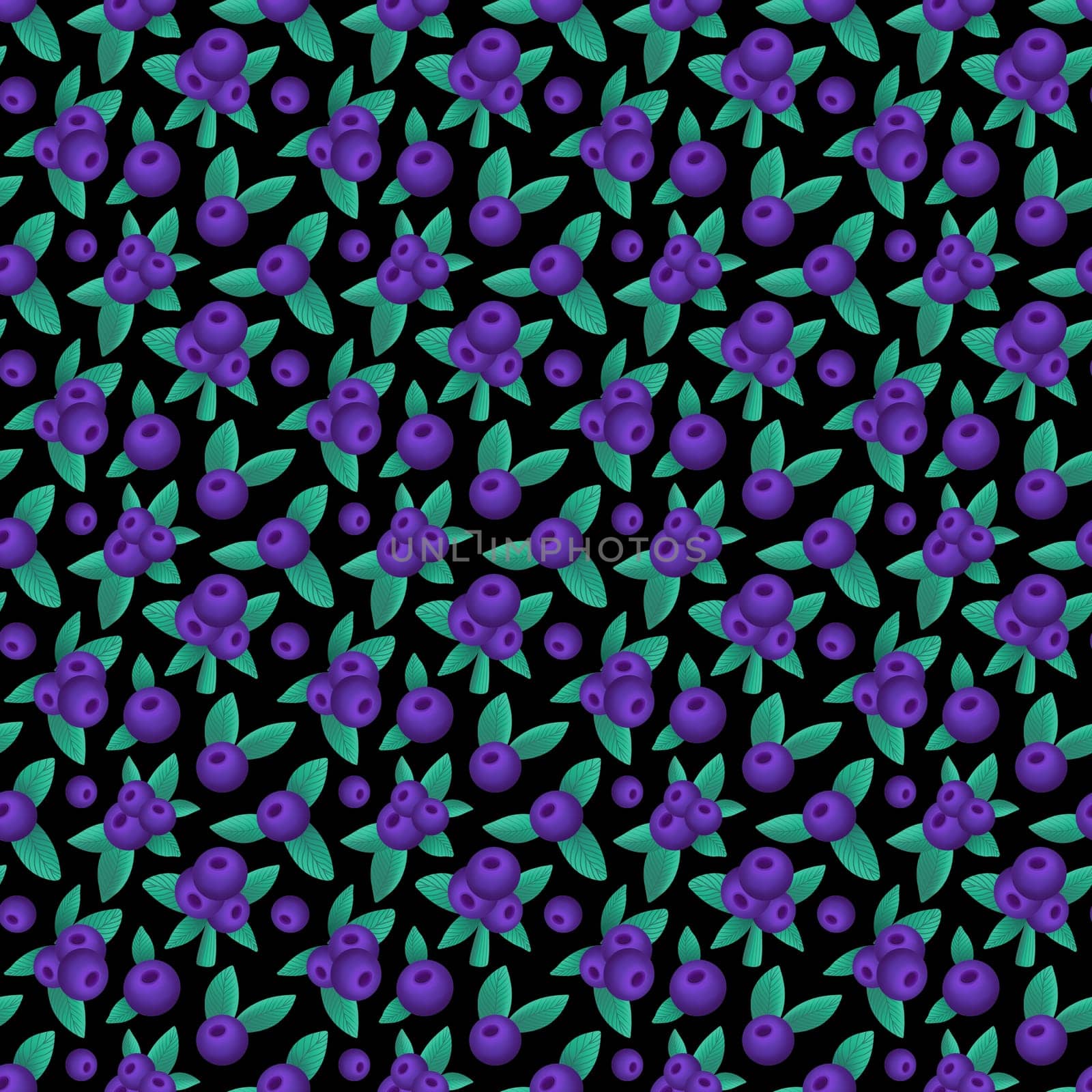 seamless pattern with blueberries on a black background