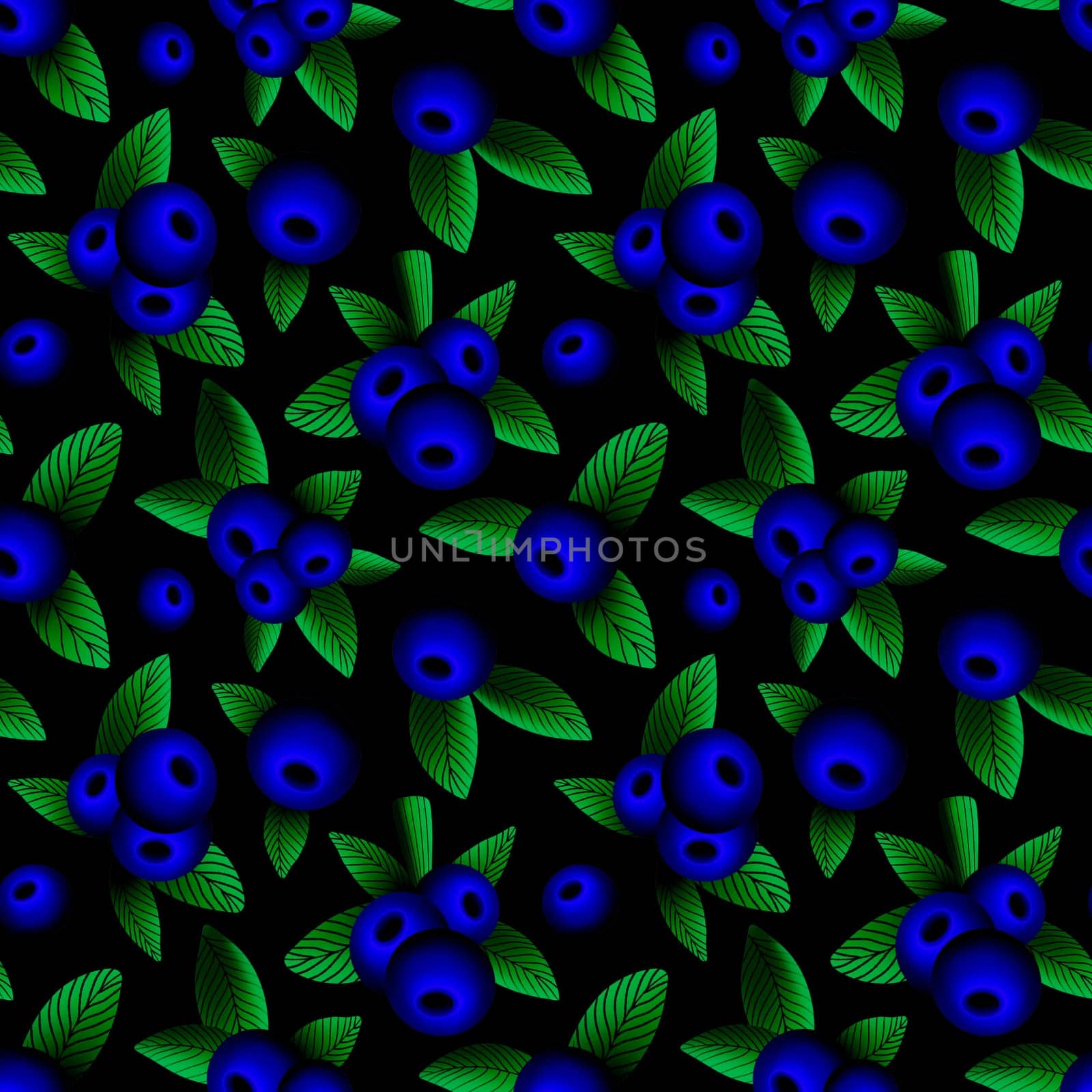 seamless pattern with blueberries on a black background