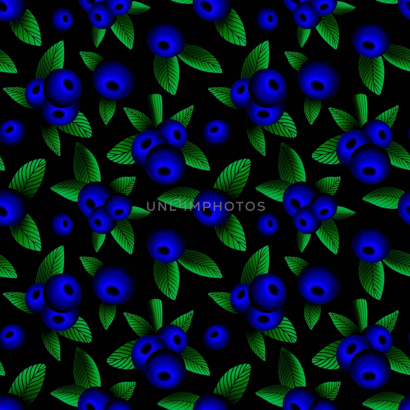 seamless pattern with blueberries on a black background