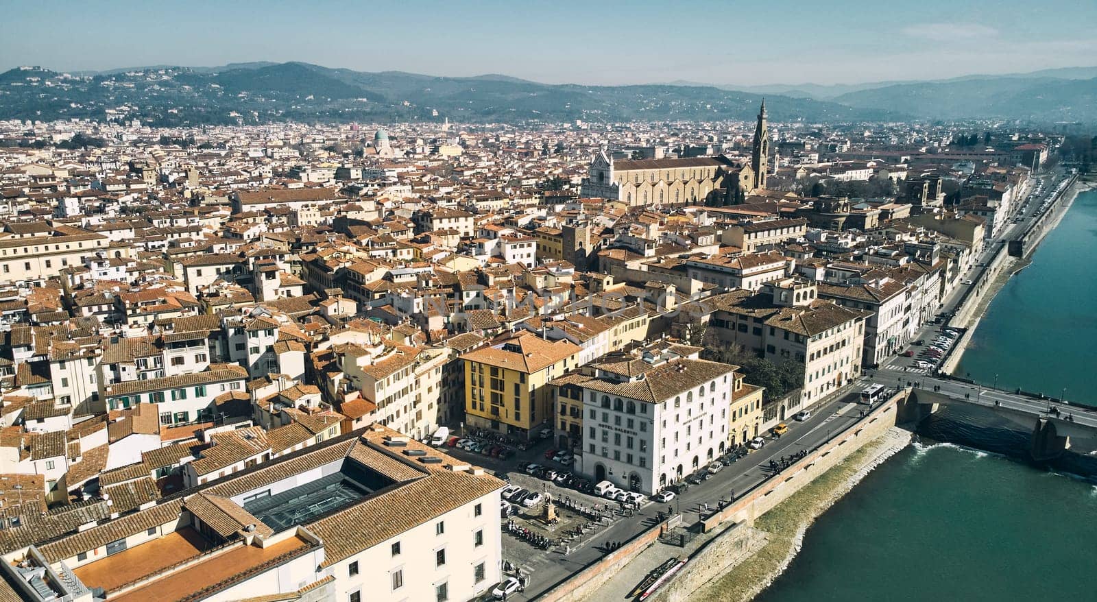 Aerial view of Florence cityscape and old italian style buildings. High quality photo