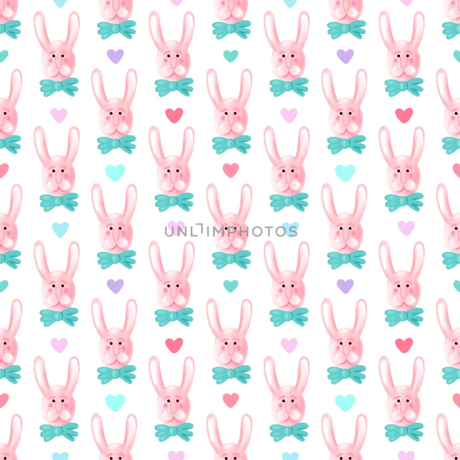 seamless pattern with cute rabbit faces and hearts. rabbit seamless background