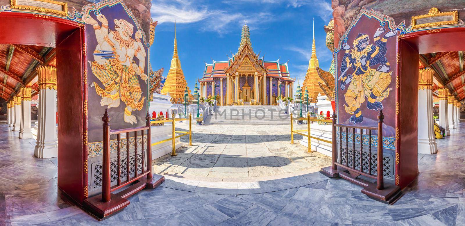 Wat Phra Kaew, Temple of the Emerald Buddha with blue sky, Thailand by Gamjai