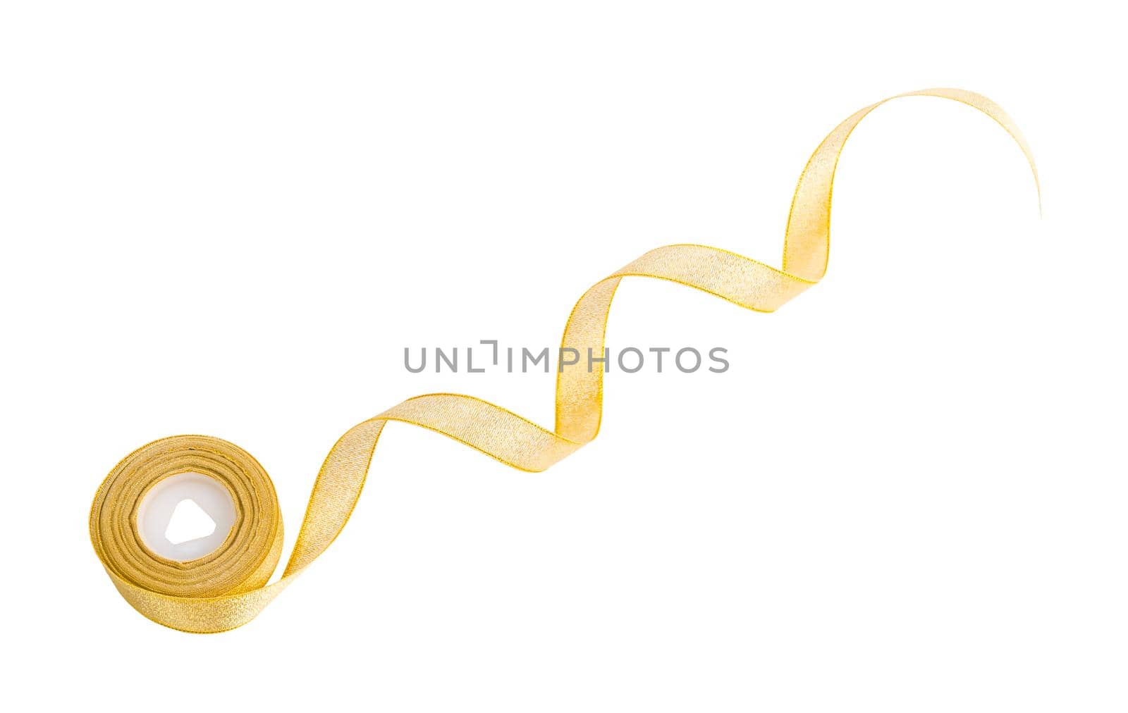 gold ribbon roll isolated on white background, Clipping path.