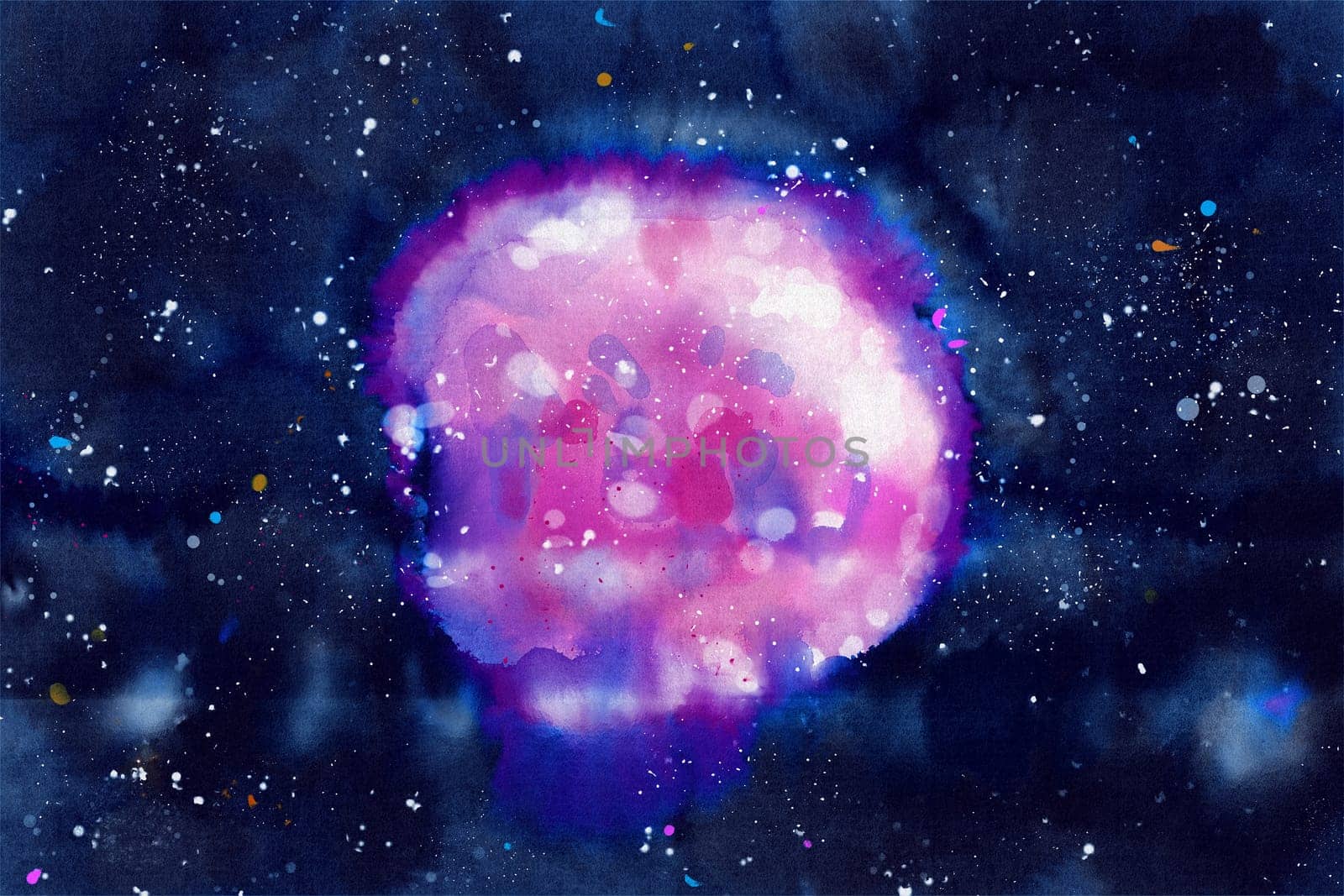 Celestial Watercolor: Exploring Space and Galaxies, watercolor space background, Digital painting.