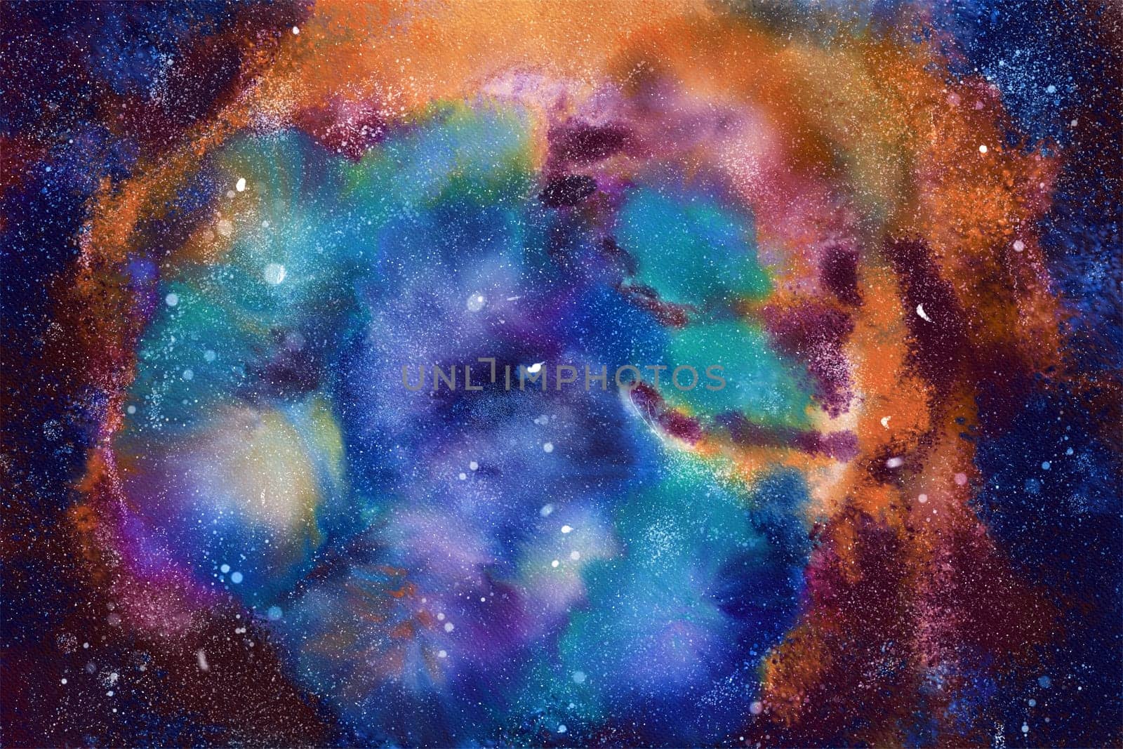 Celestial Watercolor: Exploring Space and Galaxies, watercolor space background, Digital painting.