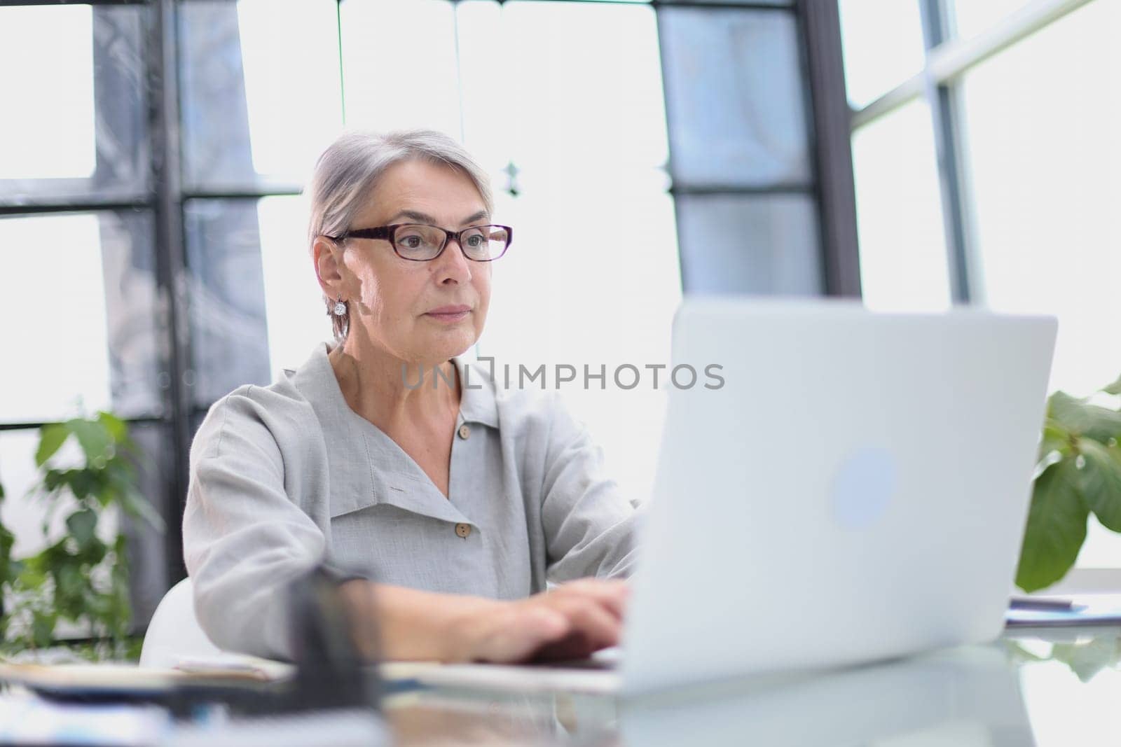 Stylish woman working with a laptop in the office.